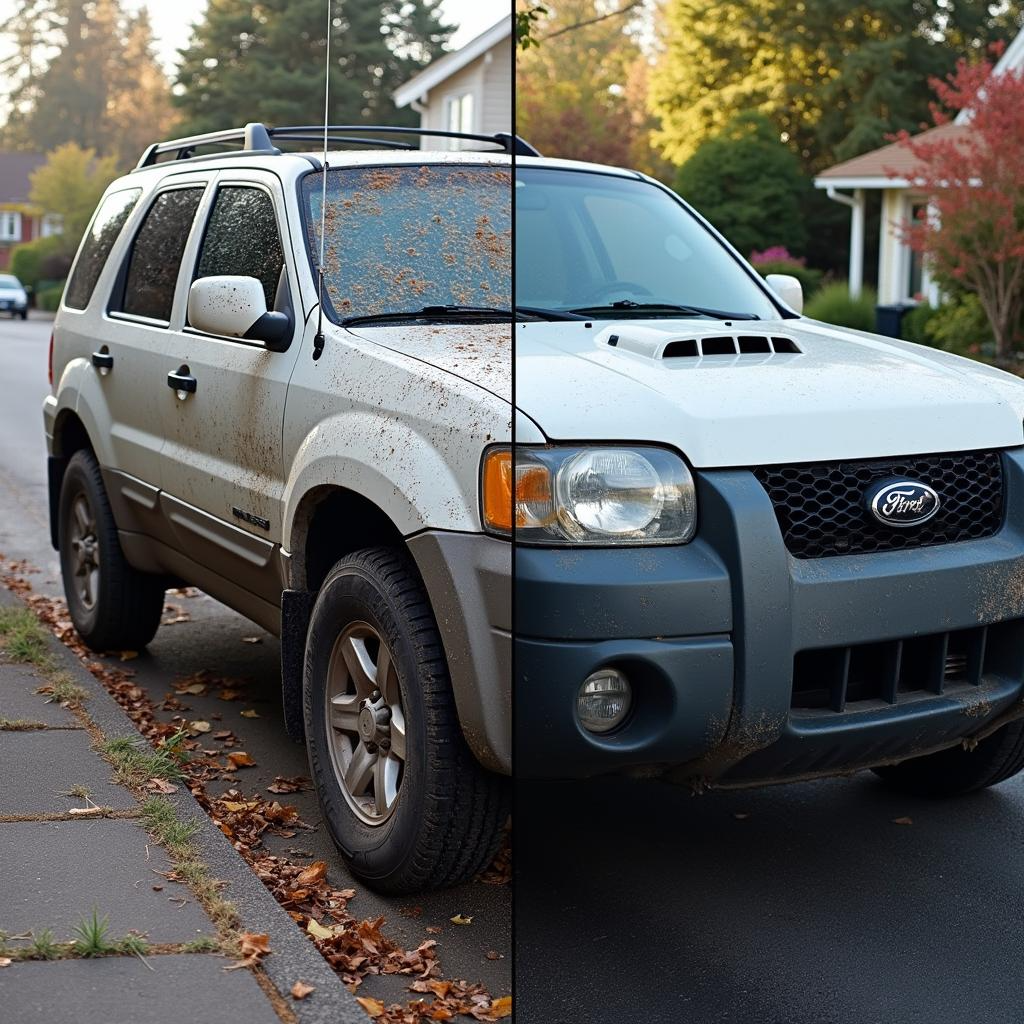 Before and after mobile car detailing Seattle - Royal Car Detailing SUV transformation from dirty to spotless family vehicle