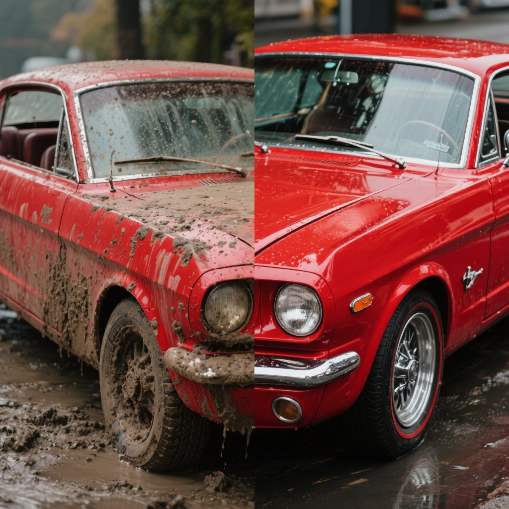 Classic sports car detailing transformation Seattle - Royal Car Detailing before after vintage muscle car restoration mobile service