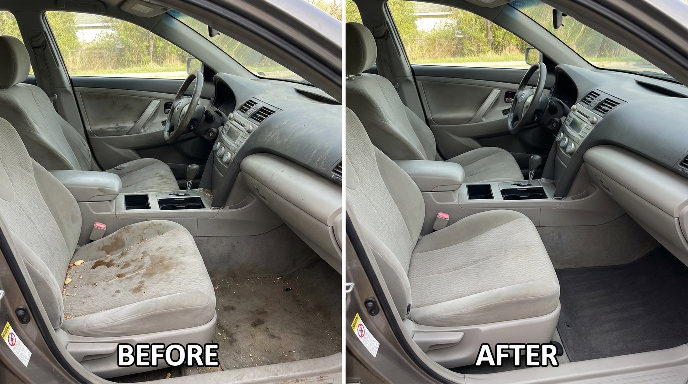 Before and after interior car detailing